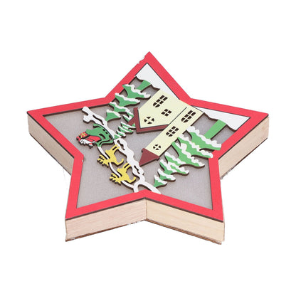 Wooden Star Shaped Ornament Christmas Decoration Ornaments Crafts with LED Light for Dining Table V1294-YM0523-3115210193111