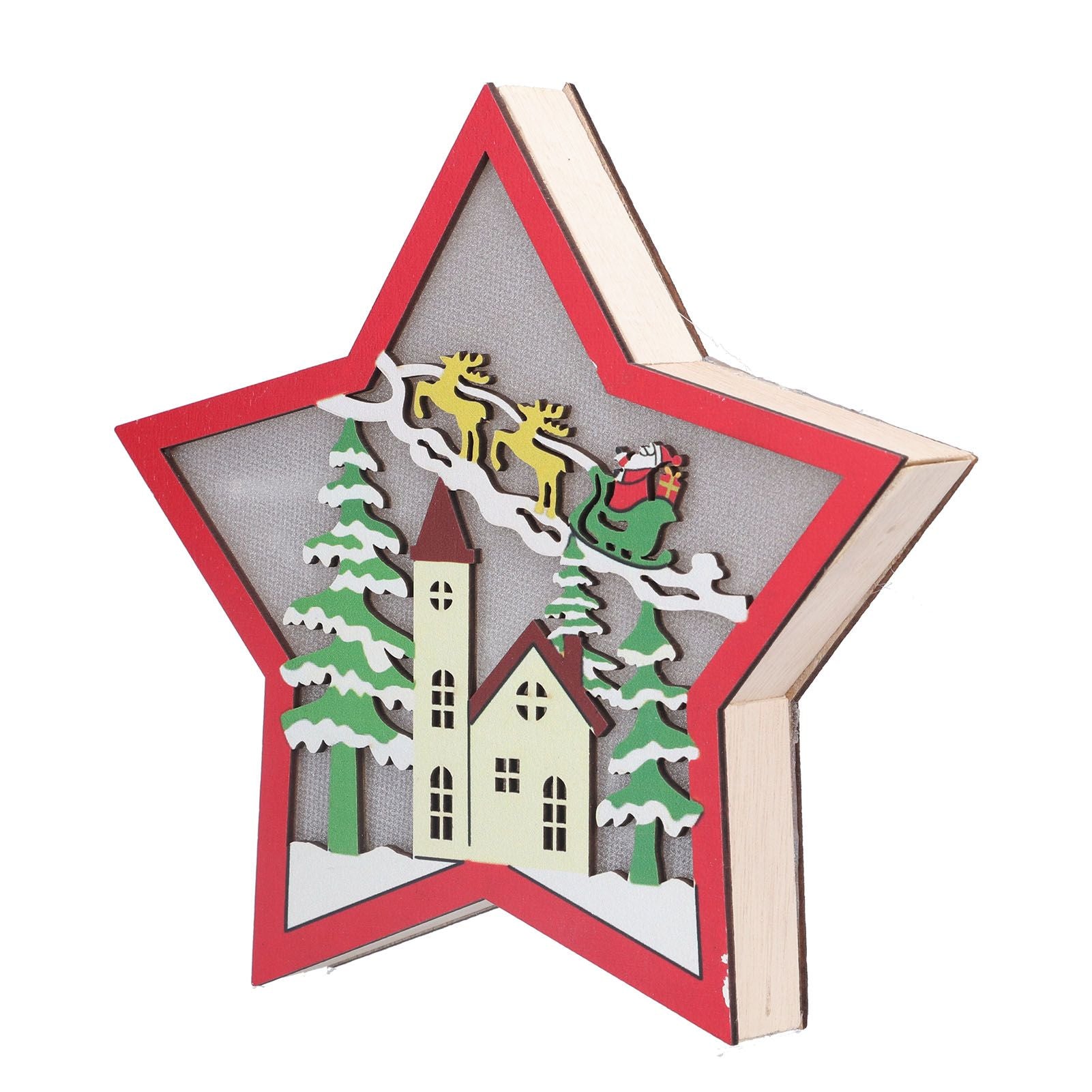 Wooden Star Shaped Ornament Christmas Decoration Ornaments Crafts with LED Light for Dining Table V1294-YM0523-3115210193111
