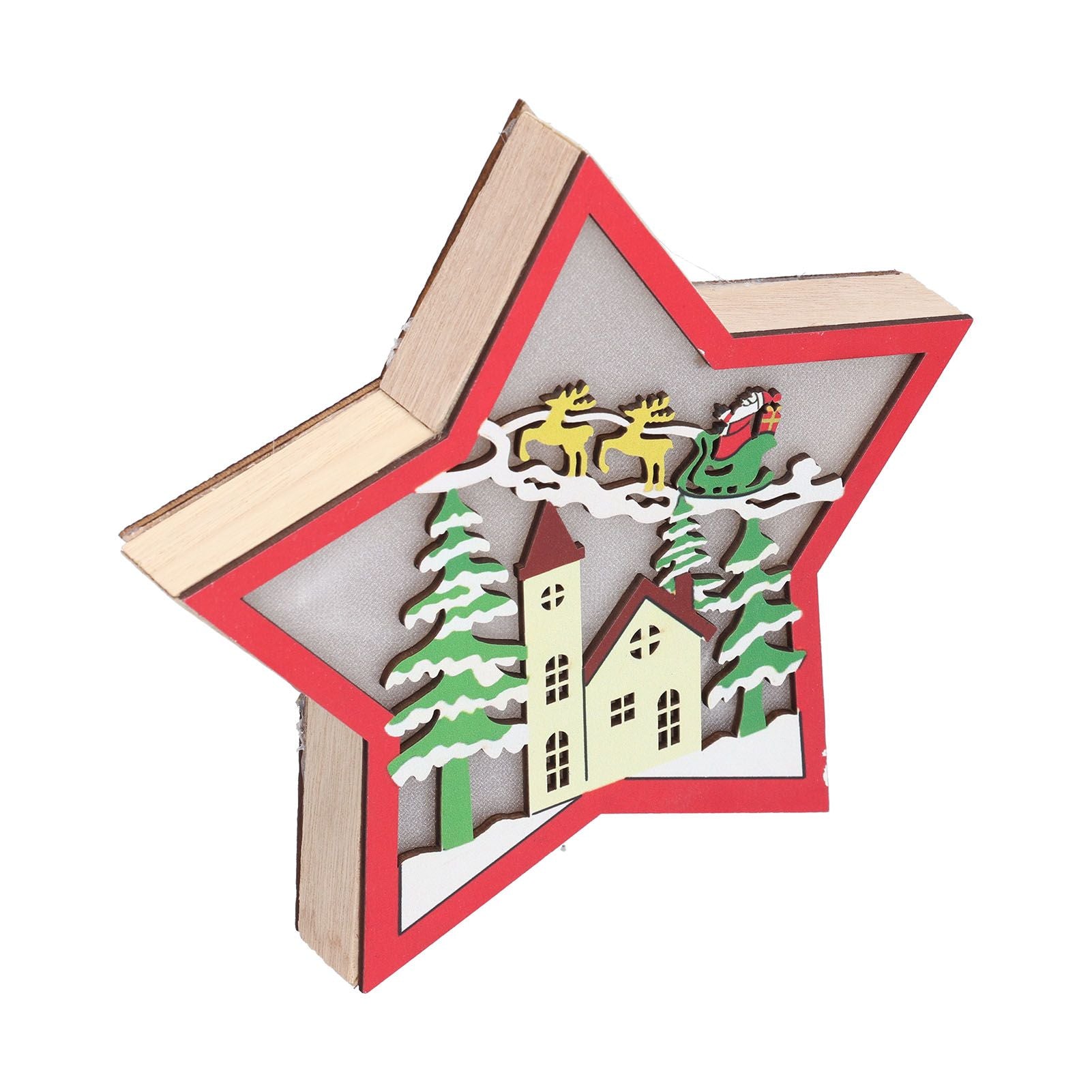 Wooden Star Shaped Ornament Christmas Decoration Ornaments Crafts with LED Light for Dining Table V1294-YM0523-3115210193111
