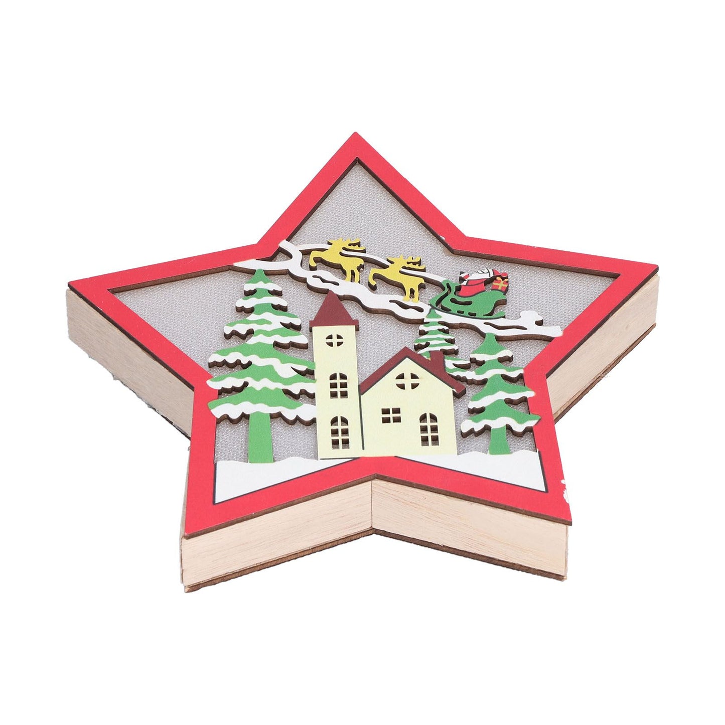 Wooden Star Shaped Ornament Christmas Decoration Ornaments Crafts with LED Light for Dining Table V1294-YM0523-3115210193111