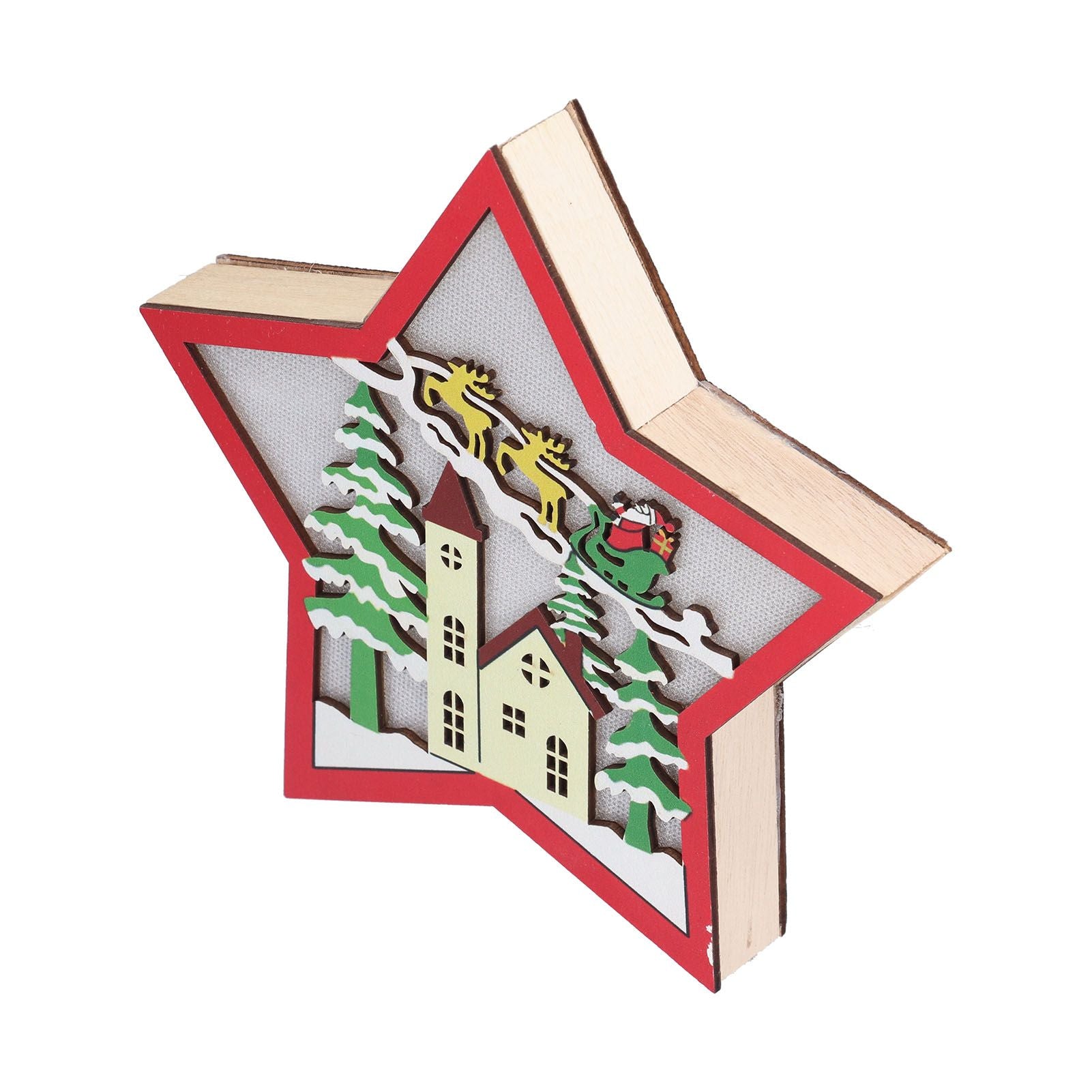 Wooden Star Shaped Ornament Christmas Decoration Ornaments Crafts with LED Light for Dining Table V1294-YM0523-3115210193111