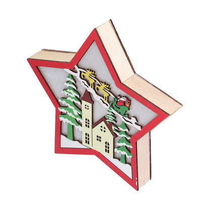 Wooden Star Shaped Ornament Christmas Decoration Ornaments Crafts with LED Light for Dining Table V1294-YM0523-3115210193111
