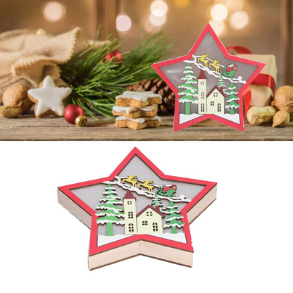 Wooden Star Shaped Ornament Christmas Decoration Ornaments Crafts with LED Light for Dining Table V1294-YM0523-3115210193111