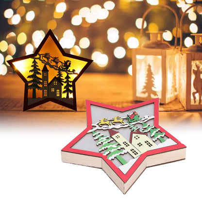 Wooden Star Shaped Ornament Christmas Decoration Ornaments Crafts with LED Light for Dining Table V1294-YM0523-3115210193111