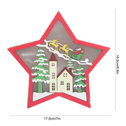Wooden Star Shaped Ornament Christmas Decoration Ornaments Crafts with LED Light for Dining Table V1294-YM0523-3115210193111