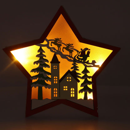 Wooden Star Shaped Ornament Christmas Decoration Ornaments Crafts with LED Light for Dining Table V1294-YM0523-3115210193111