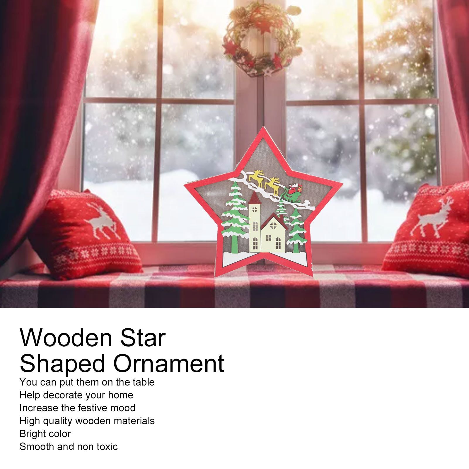 Wooden Star Shaped Ornament Christmas Decoration Ornaments Crafts with LED Light for Dining Table V1294-YM0523-3115210193111