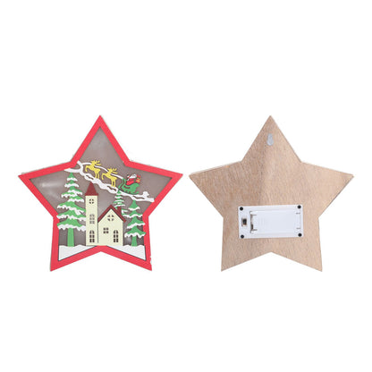 Wooden Star Shaped Ornament Christmas Decoration Ornaments Crafts with LED Light for Dining Table V1294-YM0523-3115210193111