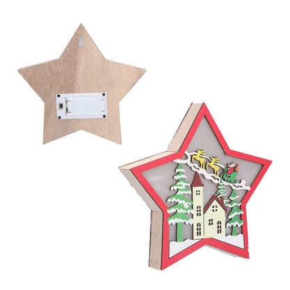 Wooden Star Shaped Ornament Christmas Decoration Ornaments Crafts with LED Light for Dining Table V1294-YM0523-3115210193111