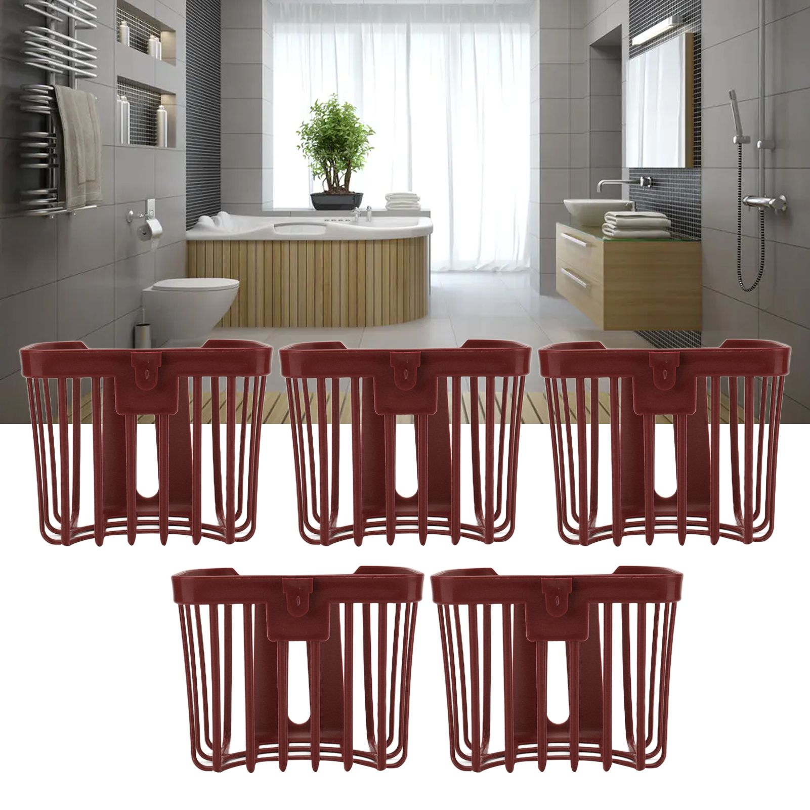 5pcs Hollow Tissue Box Holder Wall Mounted Adhesive Hanging Tissue Roll for Bathroom KitchenBrown V1294-YM0523-3115210196912