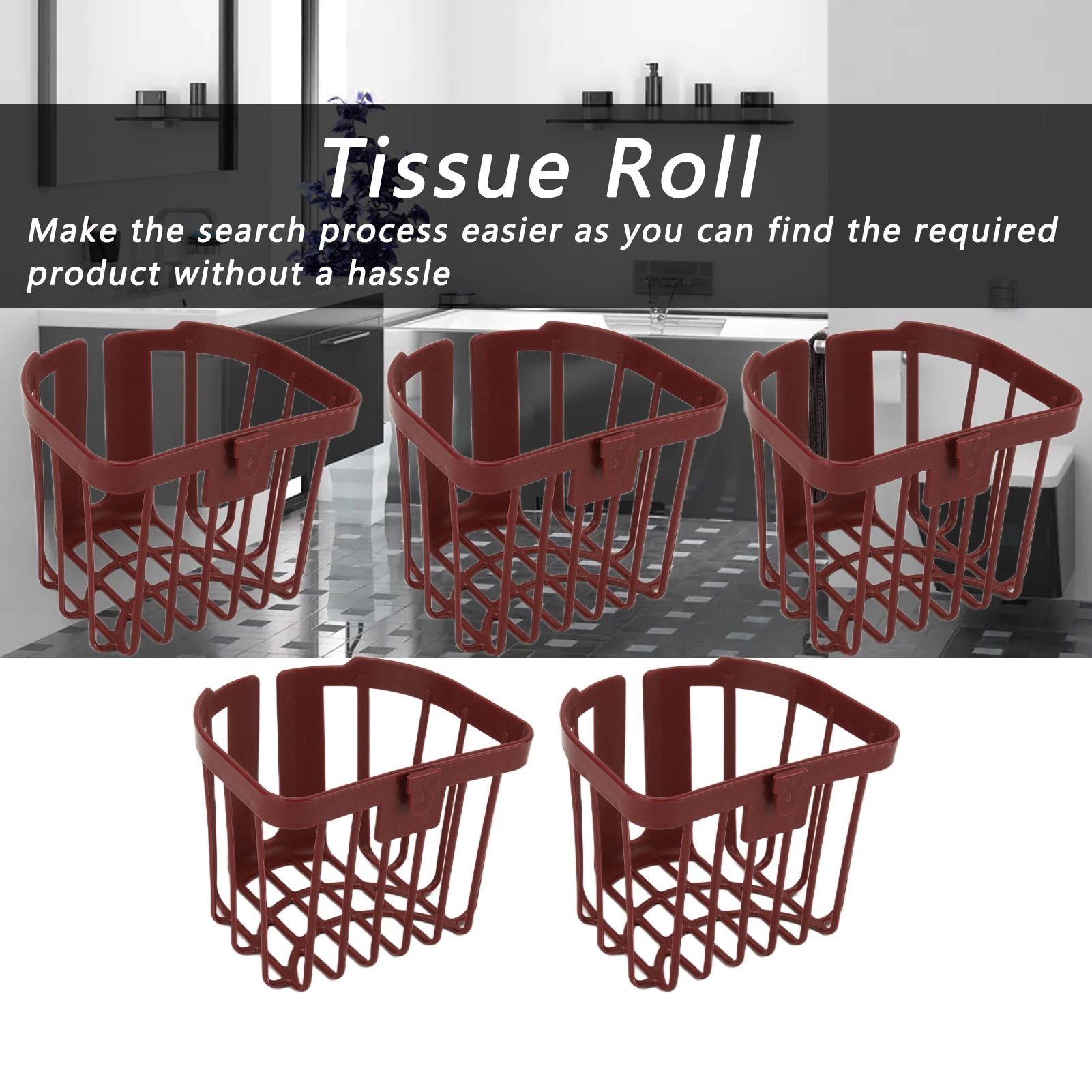 5pcs Hollow Tissue Box Holder Wall Mounted Adhesive Hanging Tissue Roll for Bathroom KitchenBrown V1294-YM0523-3115210196912