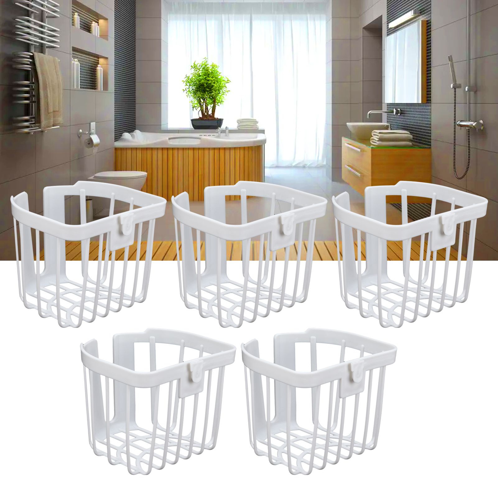 5pcs Hollow Tissue Box Holder Wall Mounted Adhesive Hanging Tissue Roll for Bathroom KitchenWhite V1294-YM0523-3115210196914