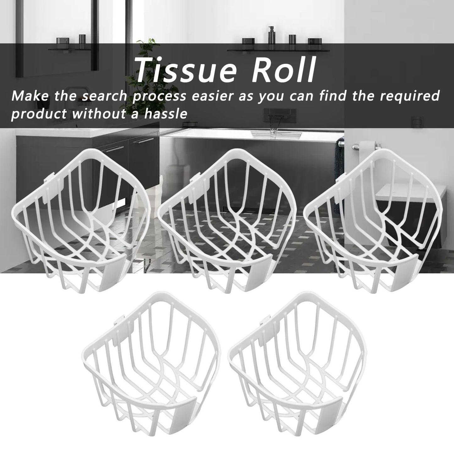 5pcs Hollow Tissue Box Holder Wall Mounted Adhesive Hanging Tissue Roll for Bathroom KitchenWhite V1294-YM0523-3115210196914