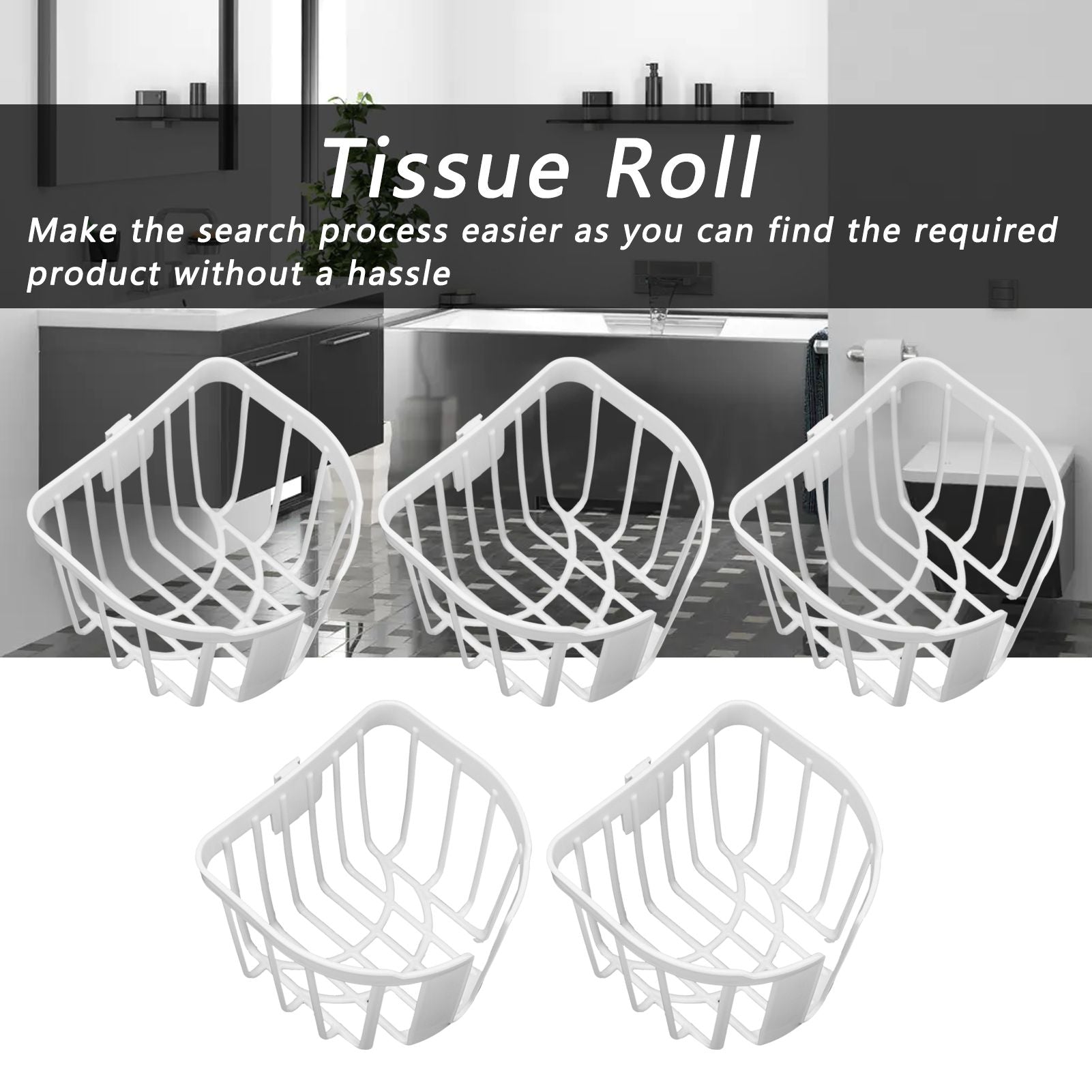 5pcs Hollow Tissue Box Holder Wall Mounted Adhesive Hanging Tissue Roll for Bathroom KitchenWhite V1294-YM0523-3115210196914