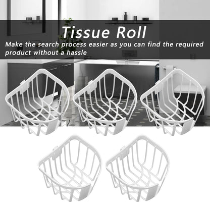 5pcs Hollow Tissue Box Holder Wall Mounted Adhesive Hanging Tissue Roll for Bathroom KitchenWhite V1294-YM0523-3115210196914