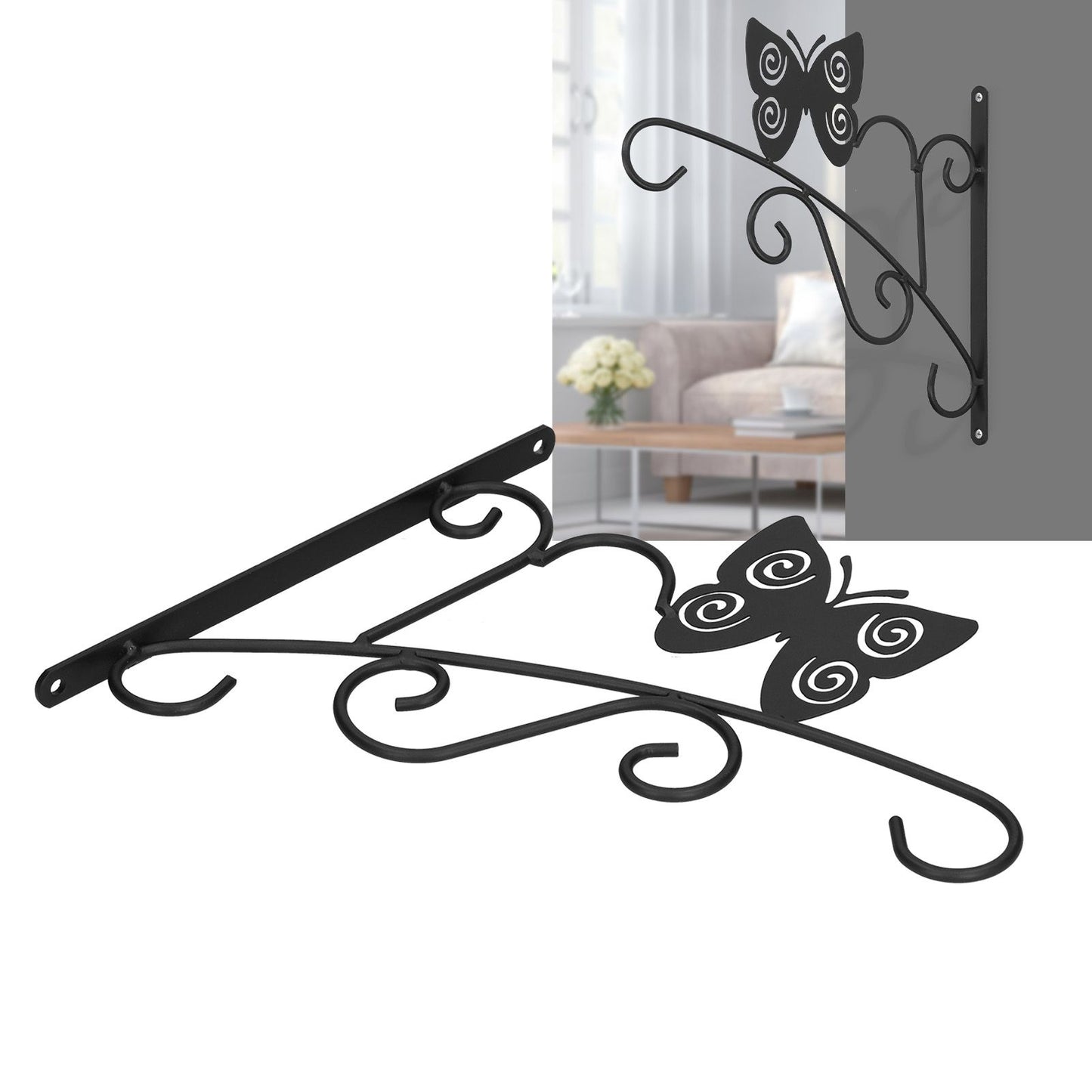 Hanging Plant Bracket Stable and Sturdy Iron Decorative Plant Hanger for Flower Bird Feeder LanternsButterfly V1294-YM0523-3115210198011