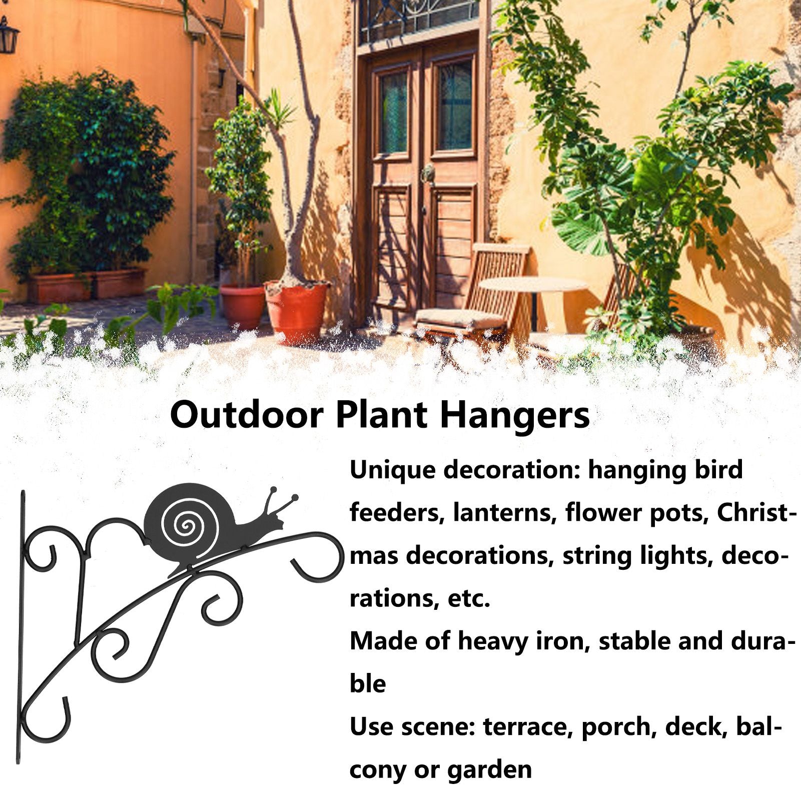 Hanging Plant Bracket Stable and Sturdy Iron Decorative Plant Hanger for Flower Bird Feeder LanternsSnails V1294-YM0523-3115210198013