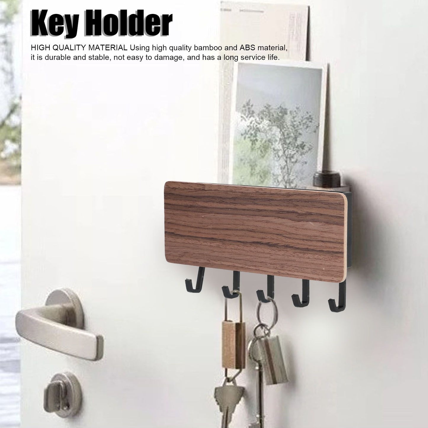 Wall Mounted Key Holder Bamboo Modern Anti Slip Key Hanger for Home Office Living RoomBrown V1294-YM0523-3115210206112