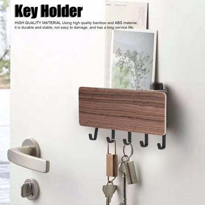 Wall Mounted Key Holder Bamboo Modern Anti Slip Key Hanger for Home Office Living RoomBrown V1294-YM0523-3115210206112