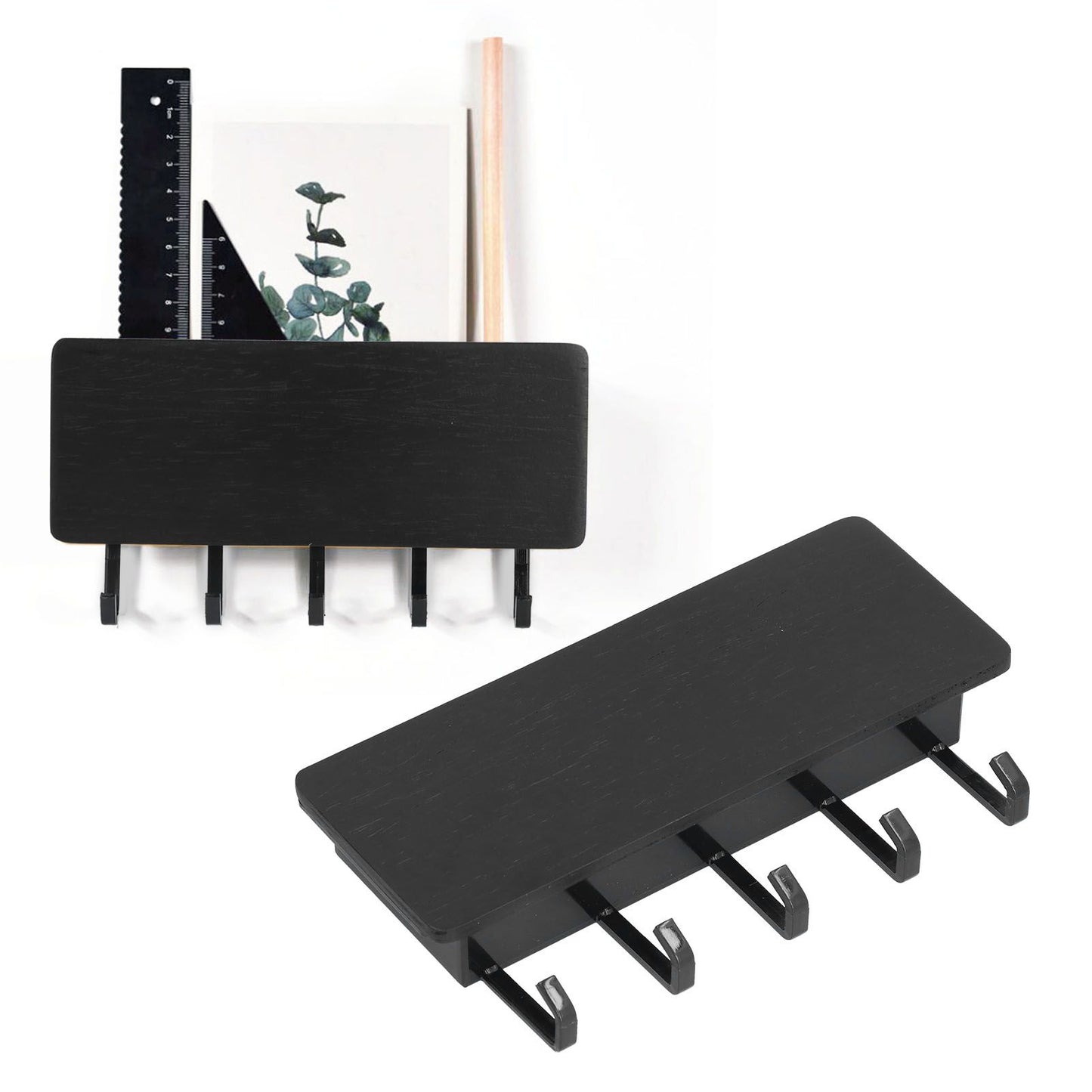 Wall Mounted Key Holder Bamboo Modern Anti Slip Key Hanger for Home Office Living RoomBlack V1294-YM0523-3115210206113