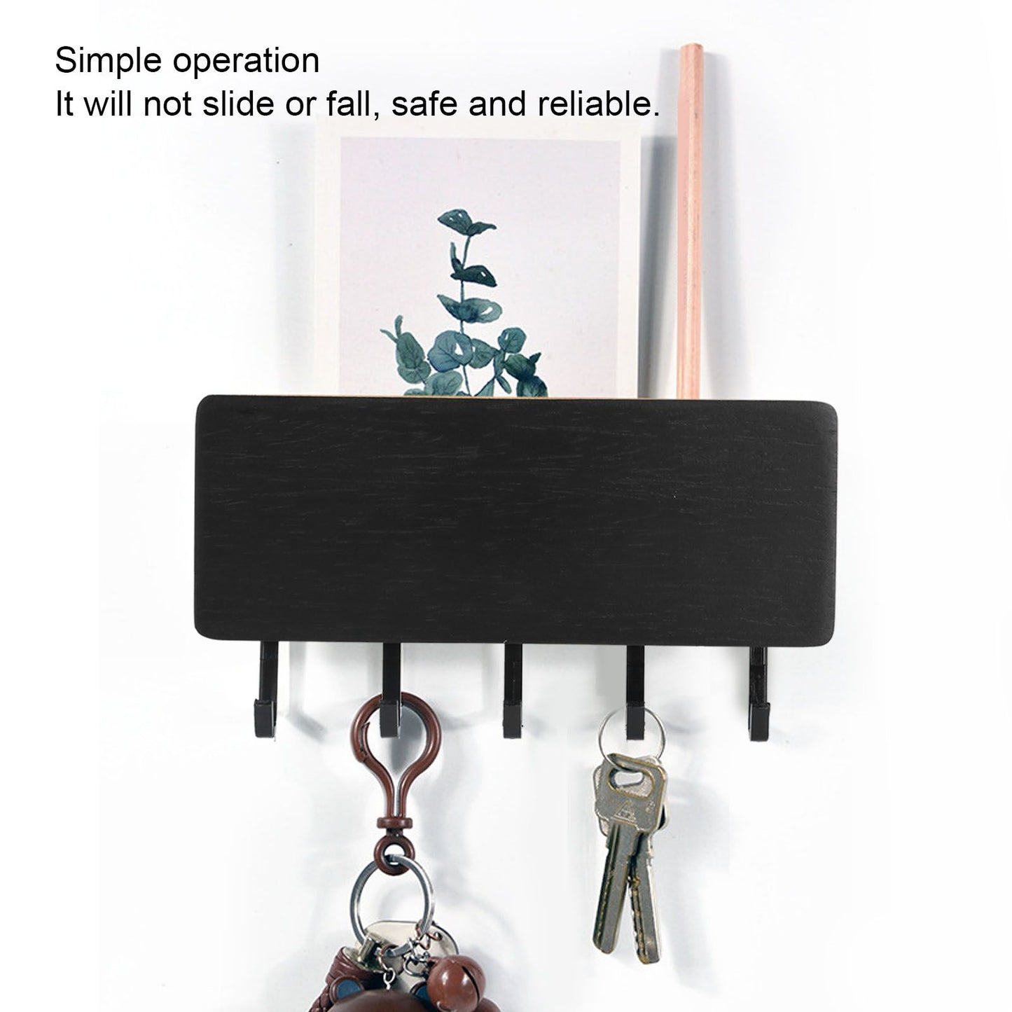 Wall Mounted Key Holder Bamboo Modern Anti Slip Key Hanger for Home Office Living RoomBlack V1294-YM0523-3115210206113