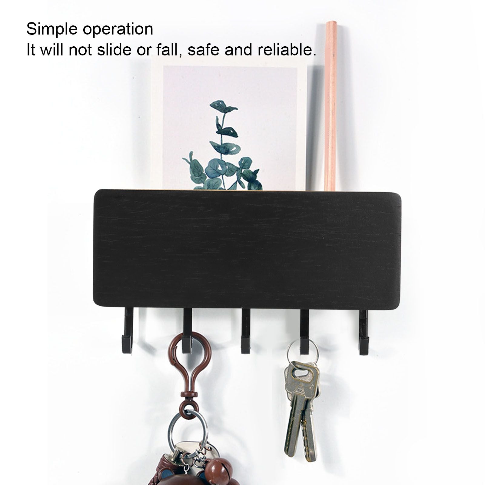 Wall Mounted Key Holder Bamboo Modern Anti Slip Key Hanger for Home Office Living RoomBlack V1294-YM0523-3115210206113