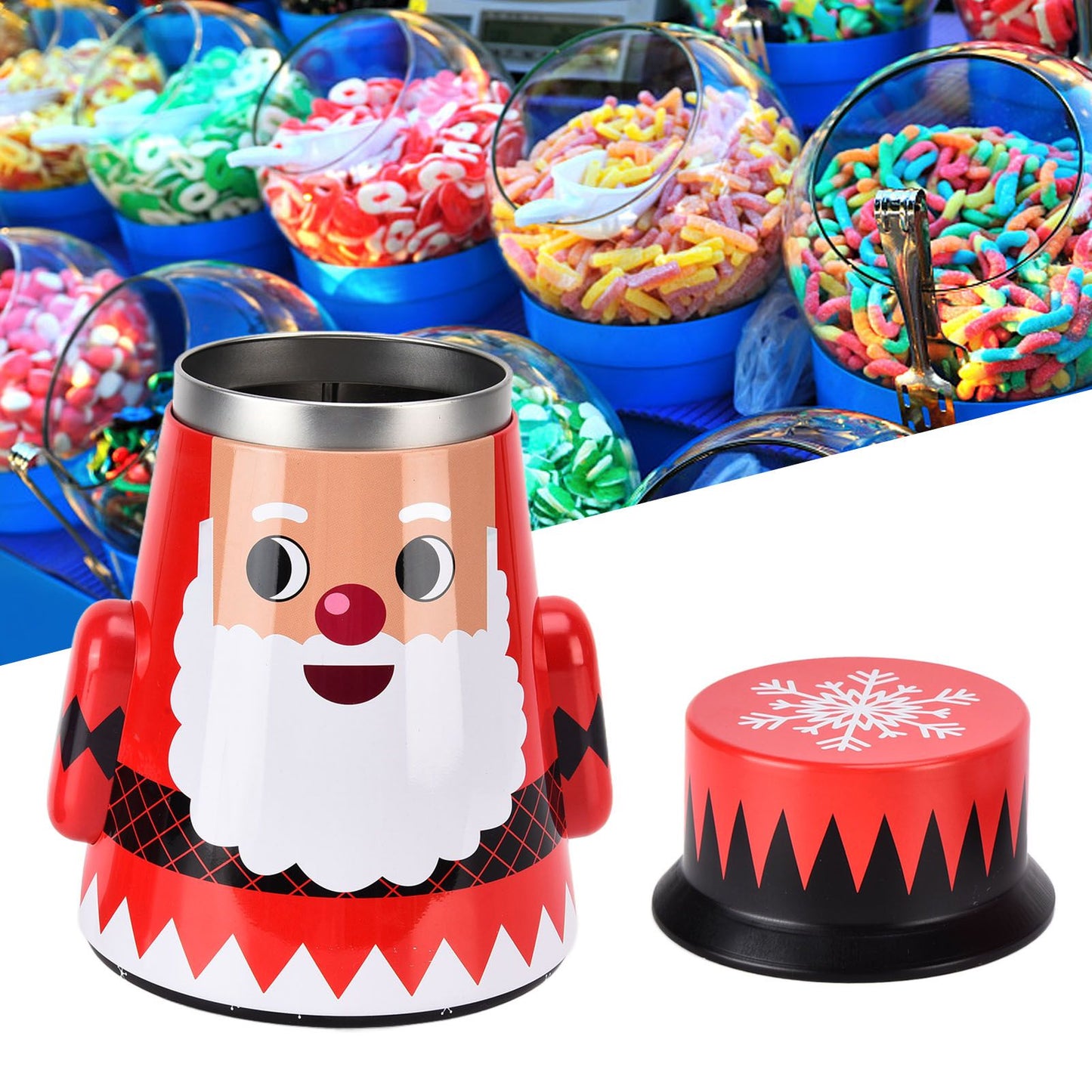 Christmas Candy Iron Box Roly Poly Design Santa Claus Snowman Candy Cans Storage BoxSanta Claus V1294-YM0523-3115210208011