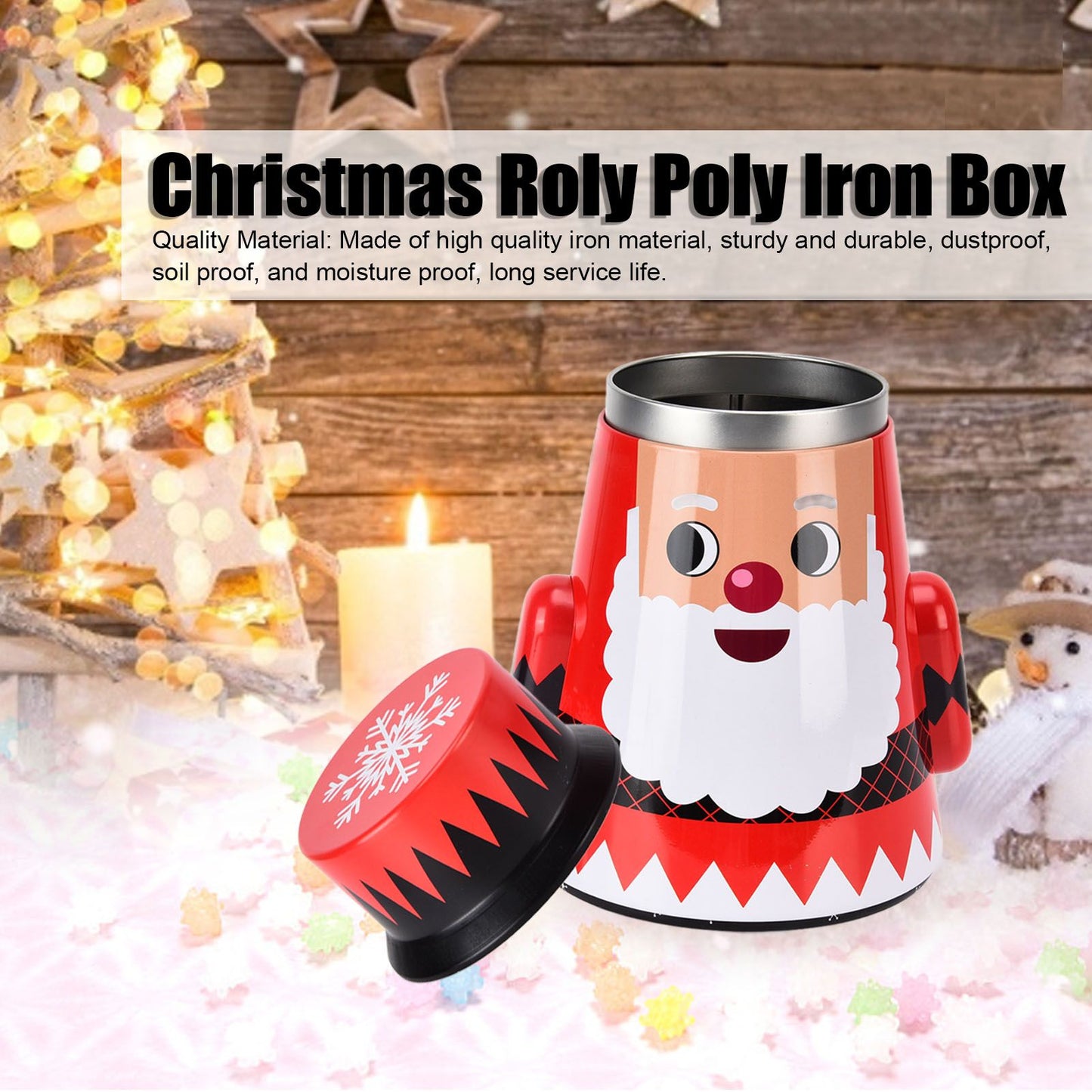 Christmas Candy Iron Box Roly Poly Design Santa Claus Snowman Candy Cans Storage BoxSanta Claus V1294-YM0523-3115210208011