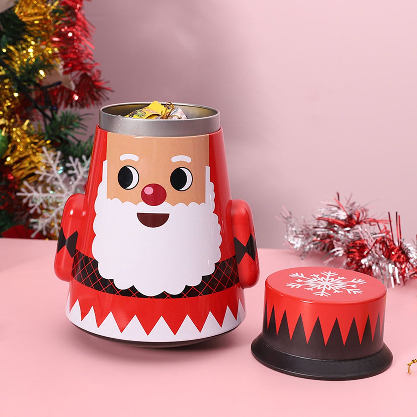 Christmas Candy Iron Box Roly Poly Design Santa Claus Snowman Candy Cans Storage BoxSanta Claus V1294-YM0523-3115210208011