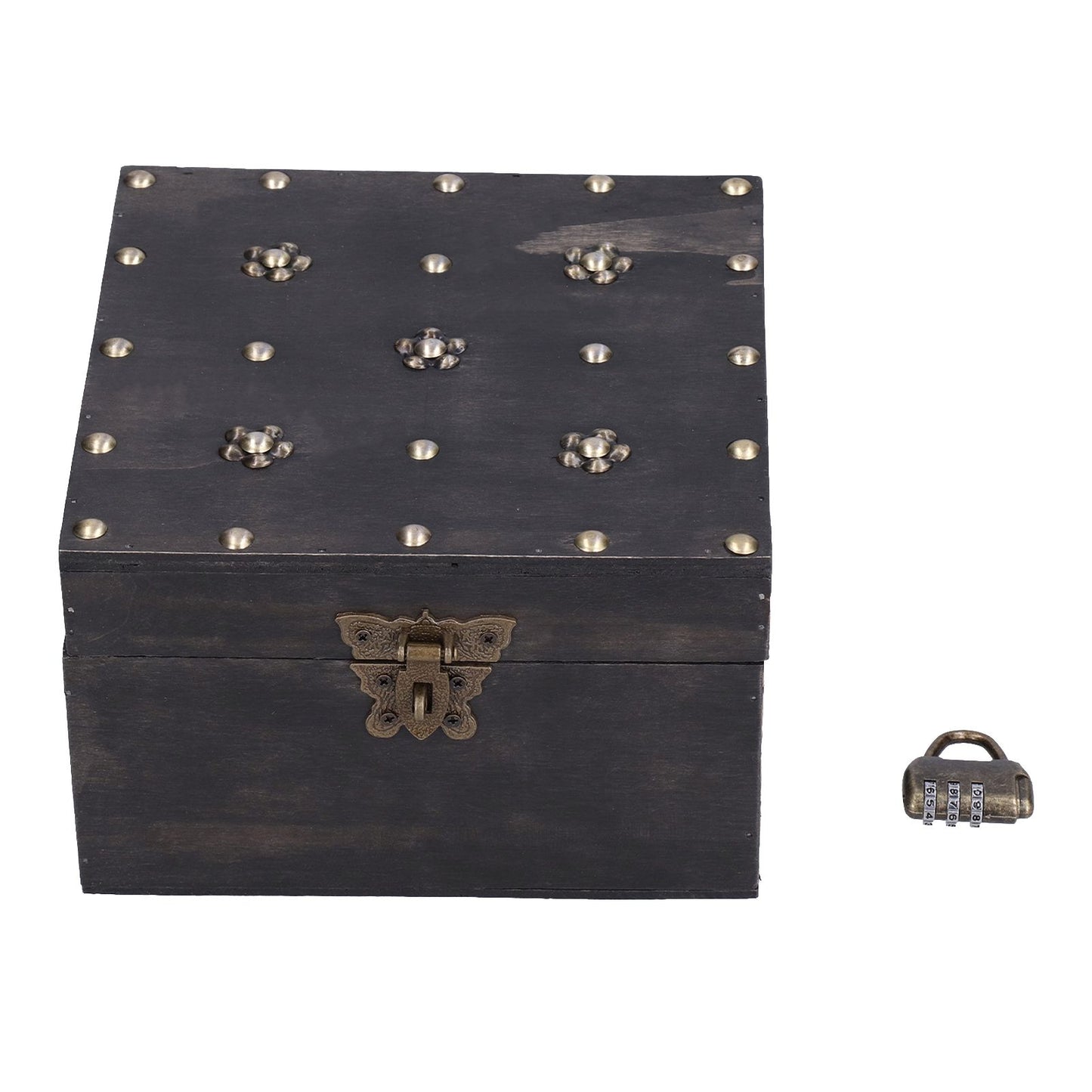 Treasure Props Storage Box with Password Lock Retro Wooden Storage Box for Home Living Room V1294-YM0523-3115210208511
