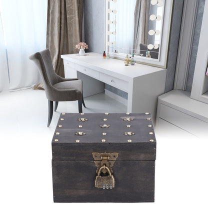 Treasure Props Storage Box with Password Lock Retro Wooden Storage Box for Home Living Room V1294-YM0523-3115210208511
