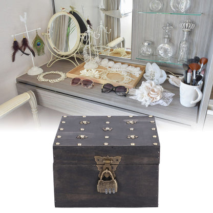 Treasure Props Storage Box with Password Lock Retro Wooden Storage Box for Home Living Room V1294-YM0523-3115210208511