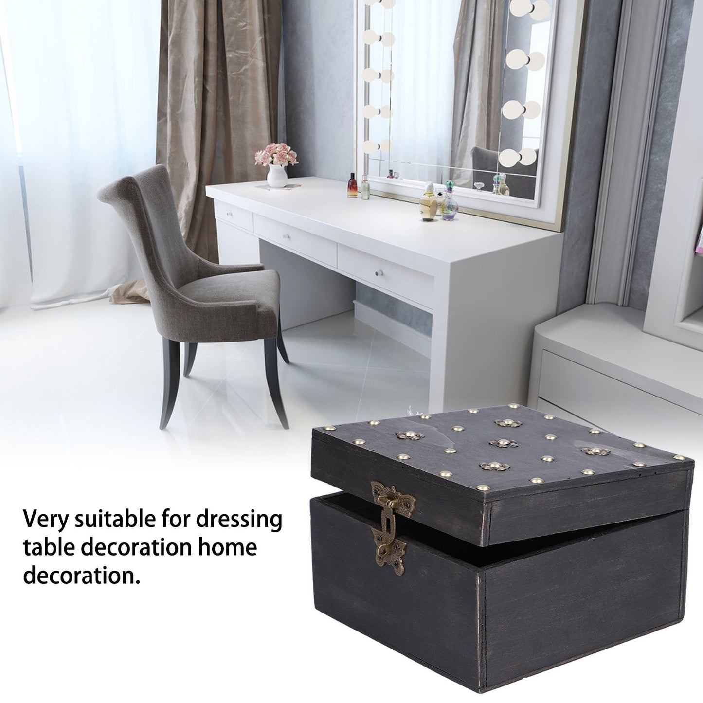 Treasure Props Storage Box with Password Lock Retro Wooden Storage Box for Home Living Room V1294-YM0523-3115210208511