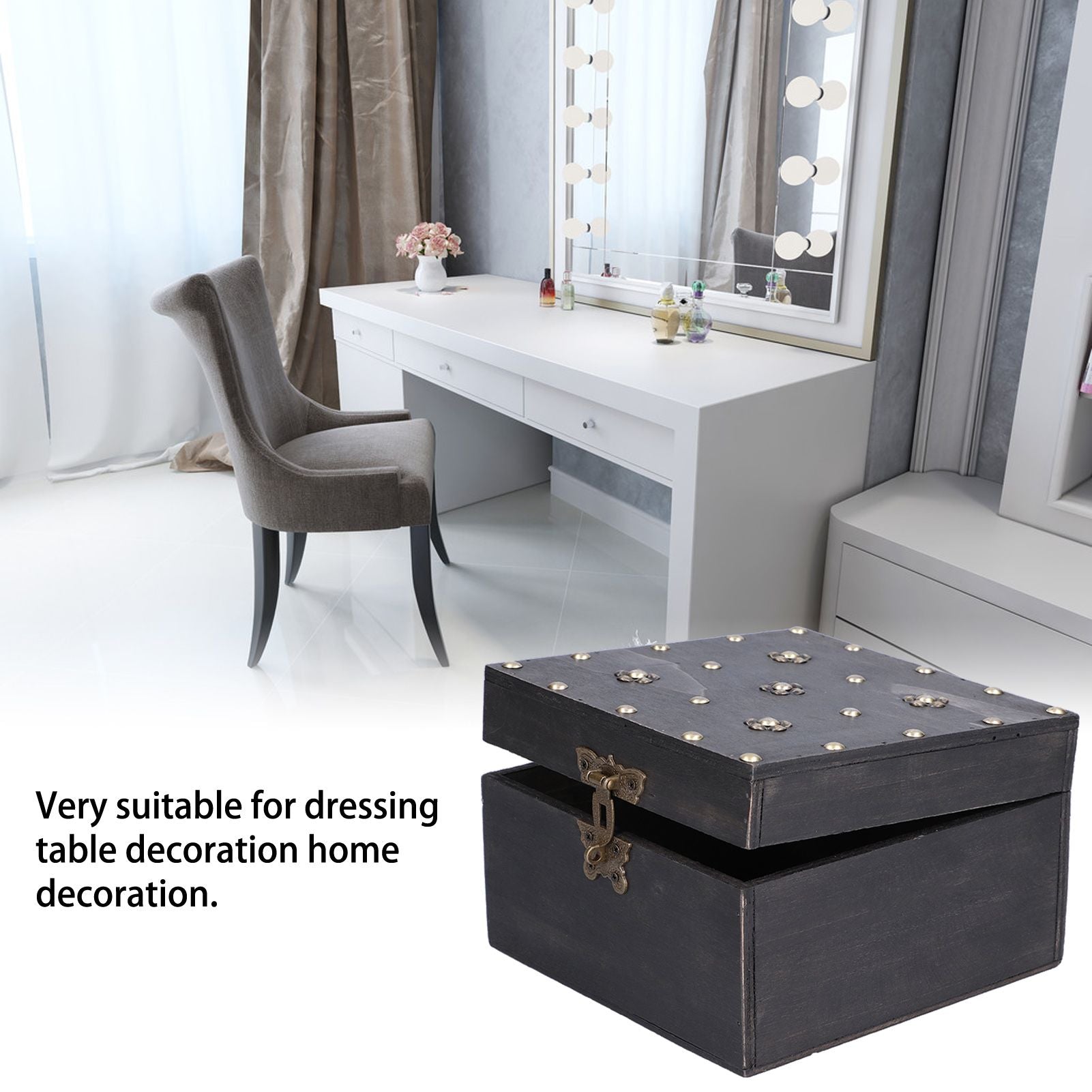 Treasure Props Storage Box with Password Lock Retro Wooden Storage Box for Home Living Room V1294-YM0523-3115210208511