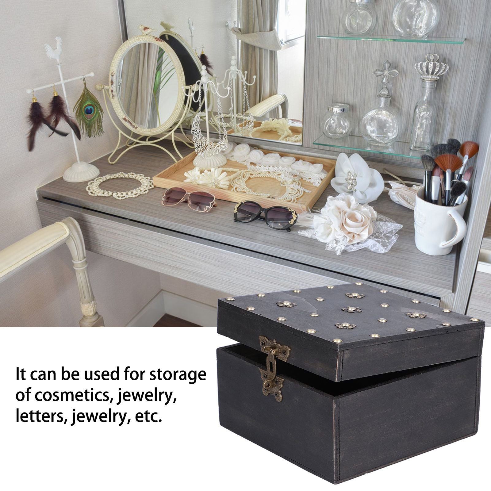 Treasure Props Storage Box with Password Lock Retro Wooden Storage Box for Home Living Room V1294-YM0523-3115210208511