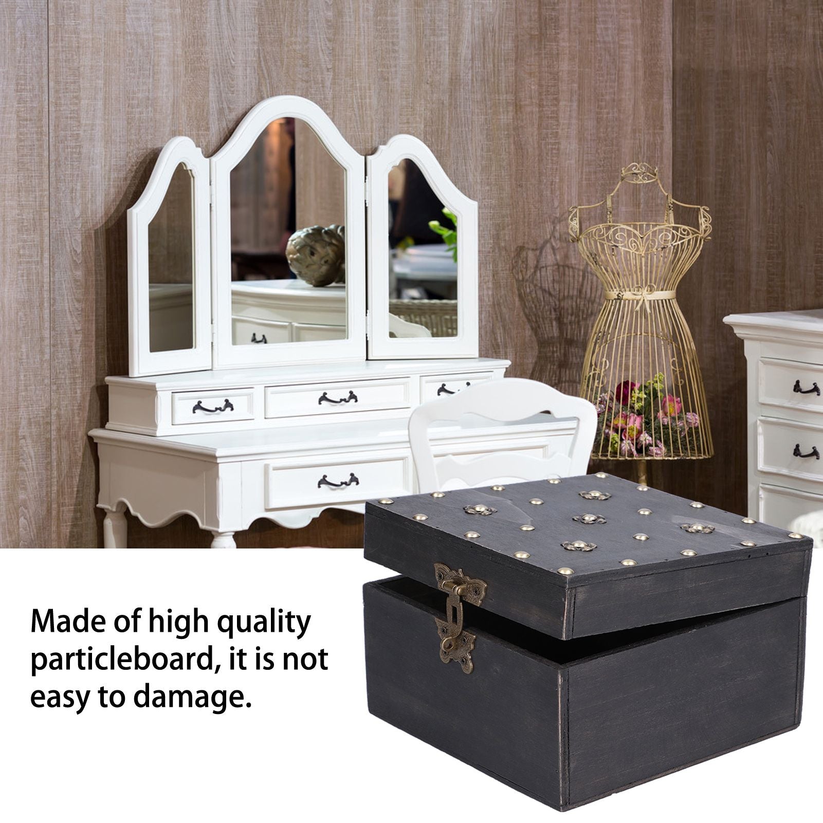 Treasure Props Storage Box with Password Lock Retro Wooden Storage Box for Home Living Room V1294-YM0523-3115210208511
