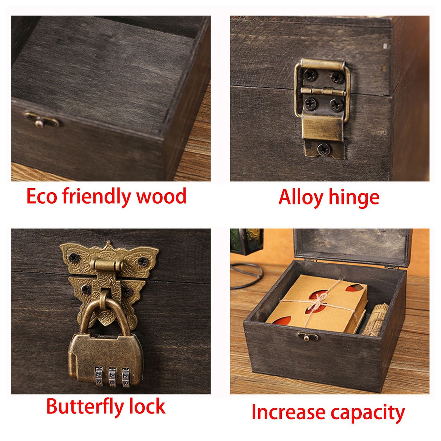 Treasure Props Storage Box with Password Lock Retro Wooden Storage Box for Home Living Room V1294-YM0523-3115210208511