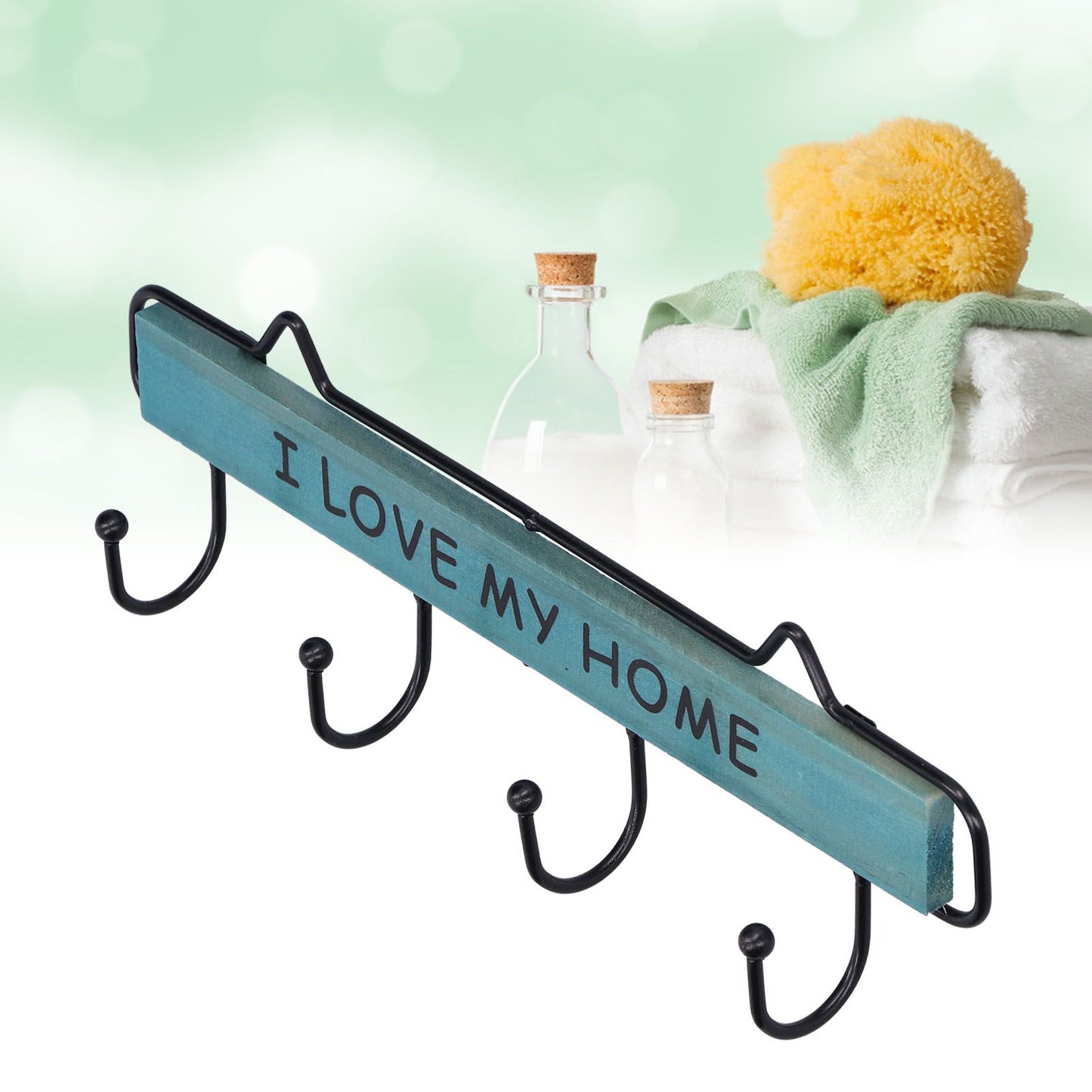 Wood Wall Hanger Wall Mounted Clothes Holder Coat Rack Key Hook for Cloakroom KitchenGreen V1294-YM0523-3115210209011