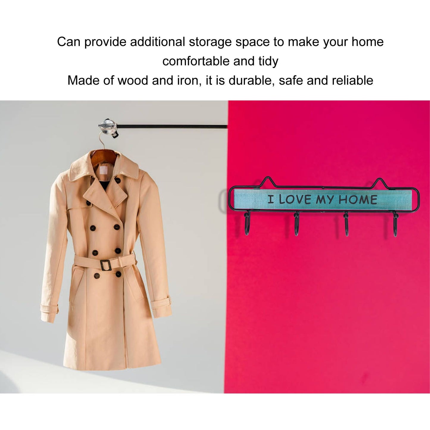 Wood Wall Hanger Wall Mounted Clothes Holder Coat Rack Key Hook for Cloakroom KitchenGreen V1294-YM0523-3115210209011