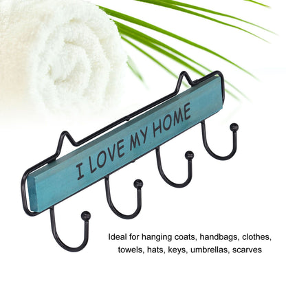 Wood Wall Hanger Wall Mounted Clothes Holder Coat Rack Key Hook for Cloakroom KitchenGreen V1294-YM0523-3115210209011