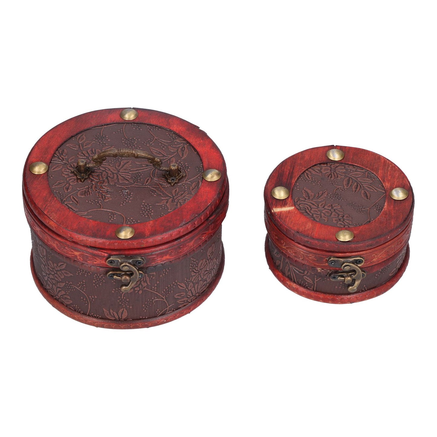 2Pcs Classical Jewelry Box with Buckle Cylinder Shape Antique Storage Case for Necklace Bracelet V1294-YM0523-3115210209111