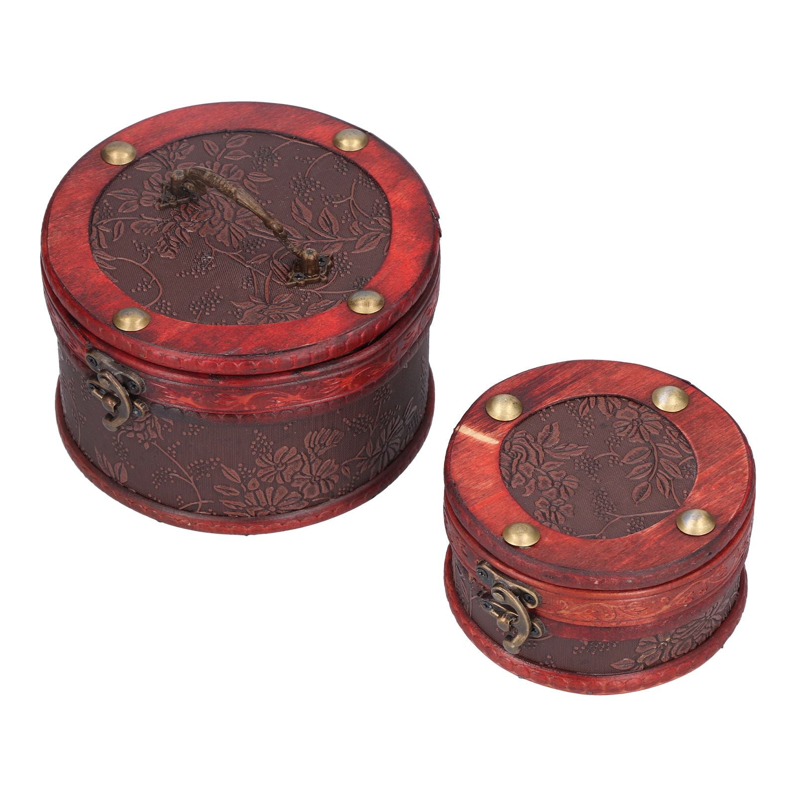2Pcs Classical Jewelry Box with Buckle Cylinder Shape Antique Storage Case for Necklace Bracelet V1294-YM0523-3115210209111