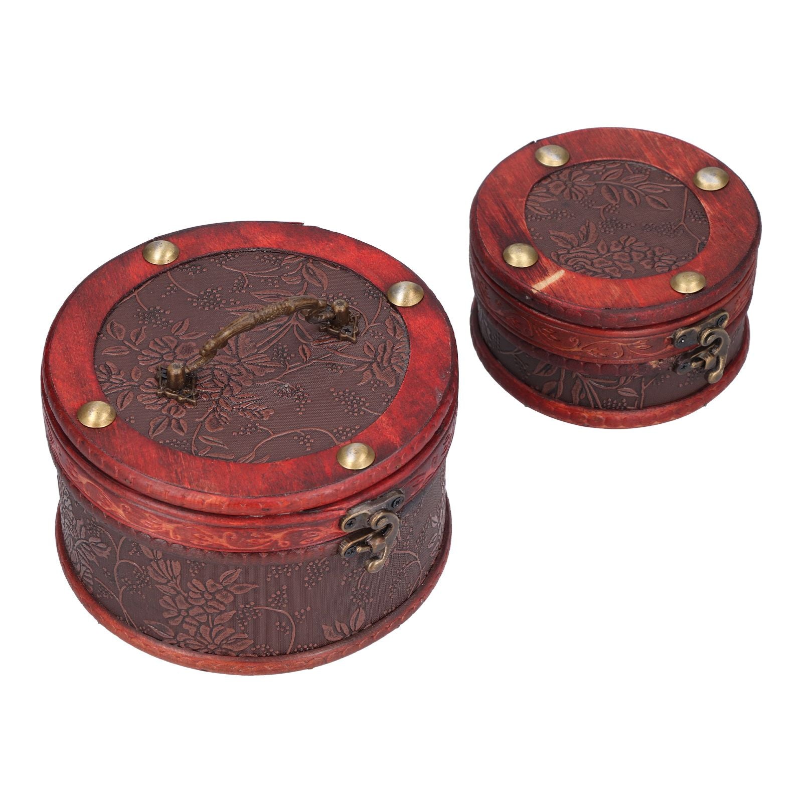 2Pcs Classical Jewelry Box with Buckle Cylinder Shape Antique Storage Case for Necklace Bracelet V1294-YM0523-3115210209111