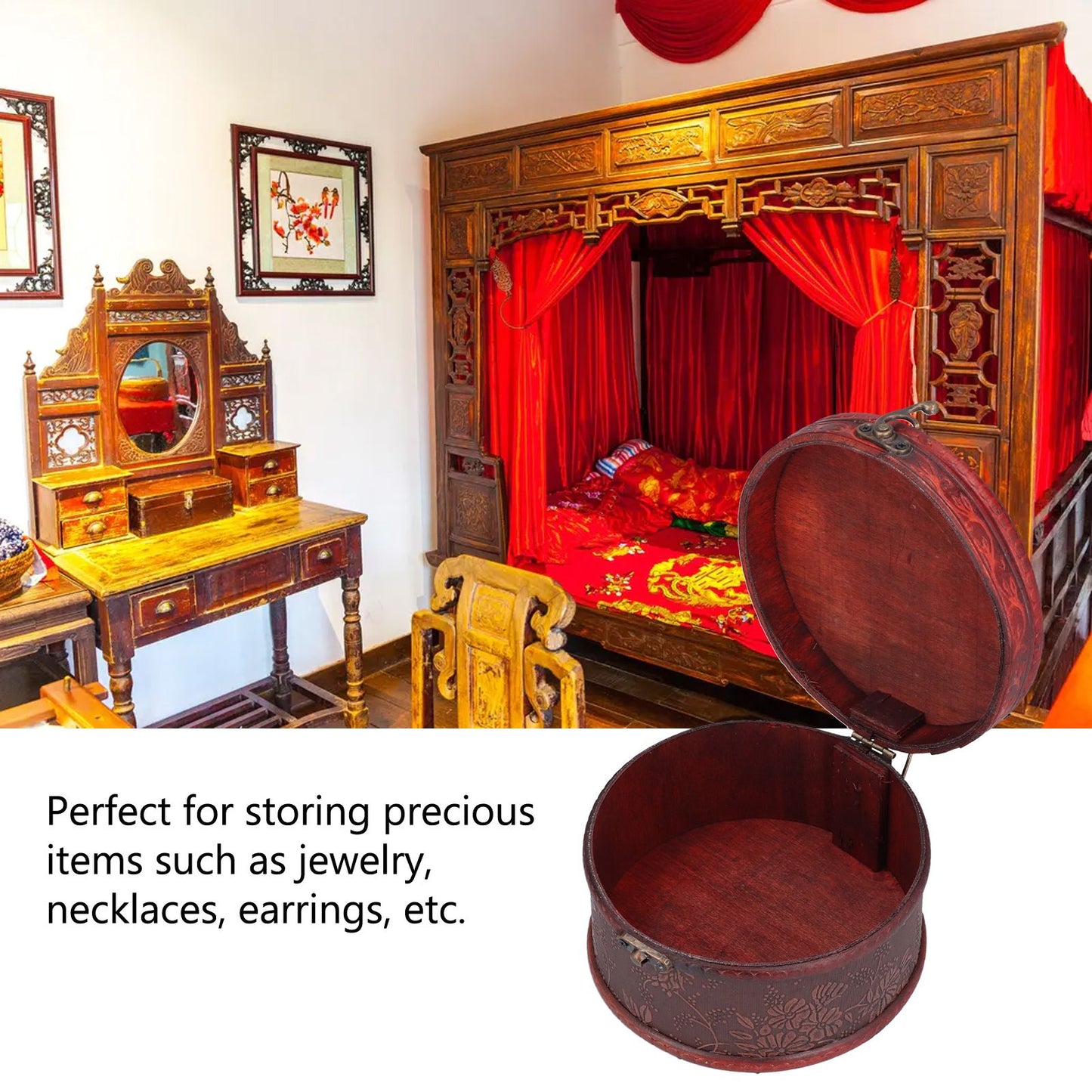 2Pcs Classical Jewelry Box with Buckle Cylinder Shape Antique Storage Case for Necklace Bracelet V1294-YM0523-3115210209111