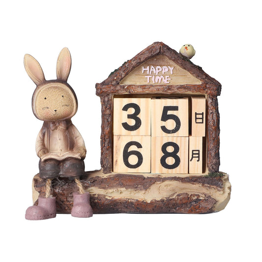 Rabbit House Calendar Cute Cartoon Wooden Block Home Decoration Calendar for Desk Office V1294-YM0523-3115210210011