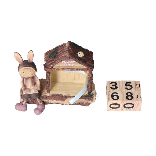 Rabbit House Calendar Cute Cartoon Wooden Block Home Decoration Calendar for Desk Office V1294-YM0523-3115210210011