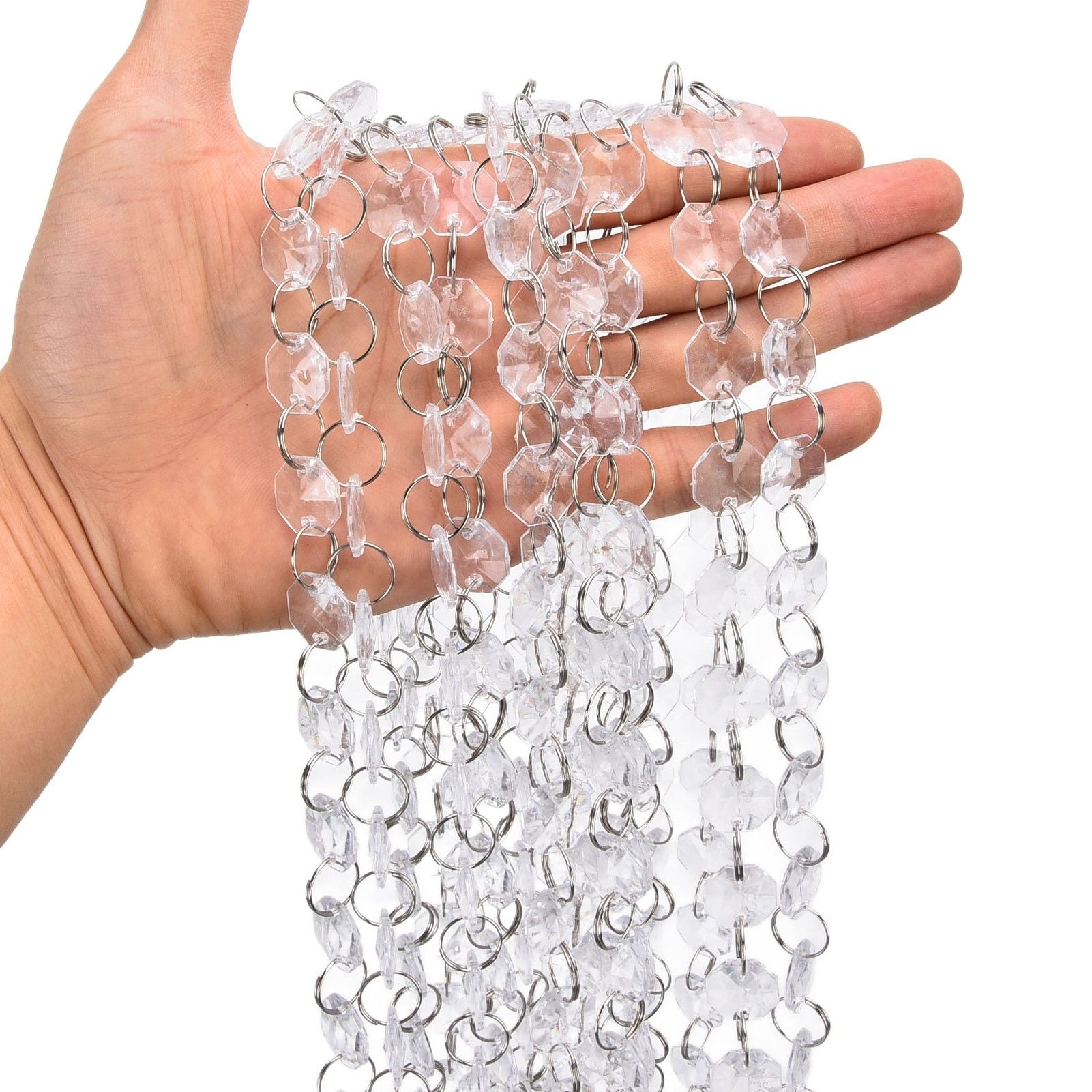 14mm Octagonal Bead String Acrylic Crystal Pearl Chains for Birthday Wedding PartyTransparent 10 Strips V1294-YM0523-3115210212411