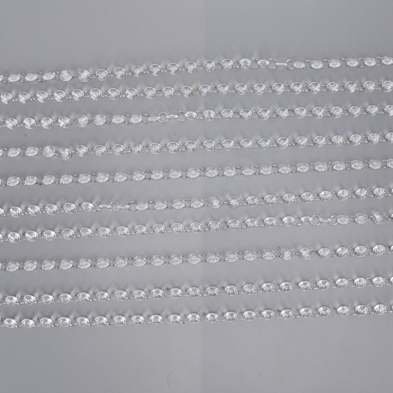 14mm Octagonal Bead String Acrylic Crystal Pearl Chains for Birthday Wedding PartyTransparent 10 Strips V1294-YM0523-3115210212411