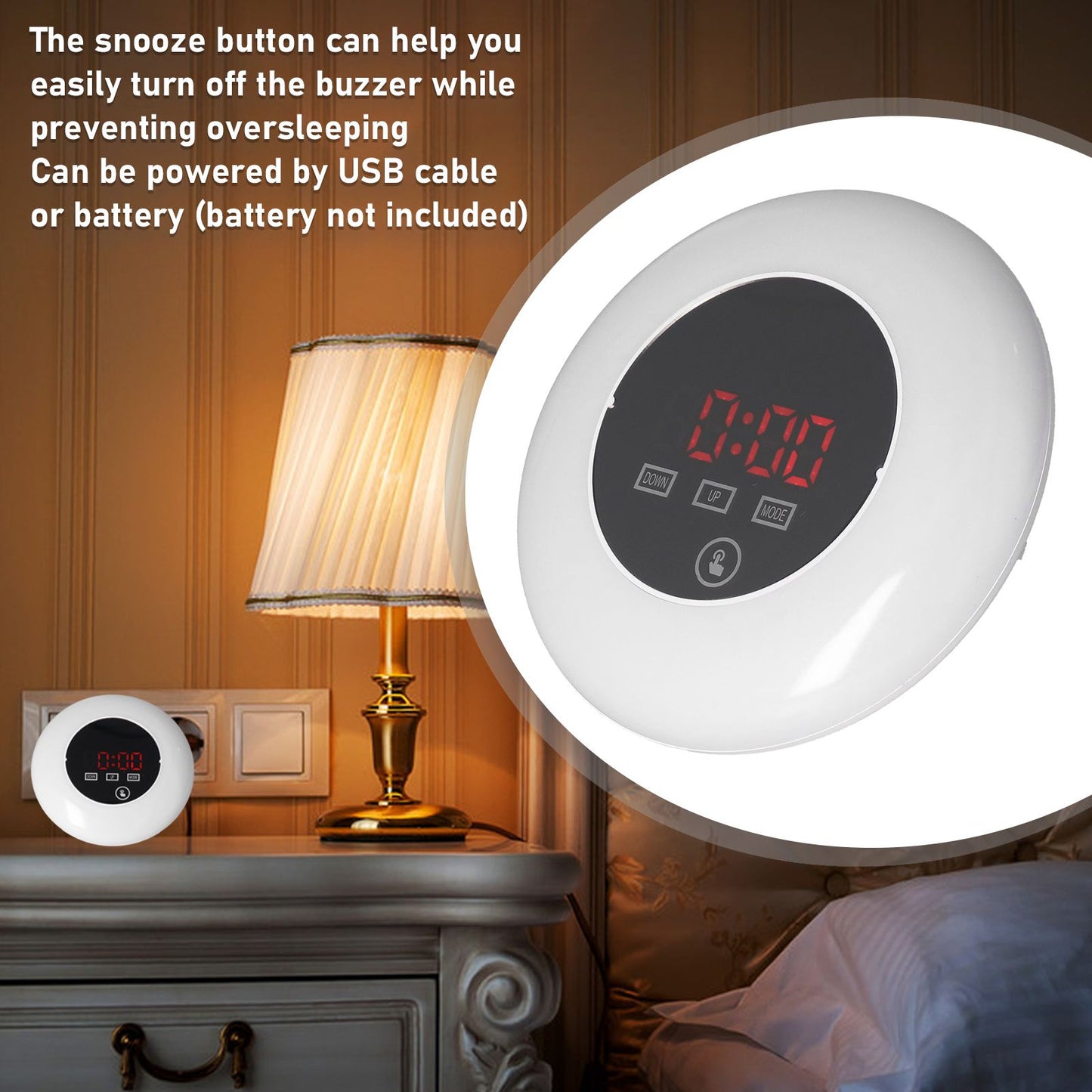 LED Digital Alarm Clock Mirror Clock Thermometer Clock 7 Color Electronic Clock for Bedroom OfficeRed Word V1294-YM0523-3115210213012