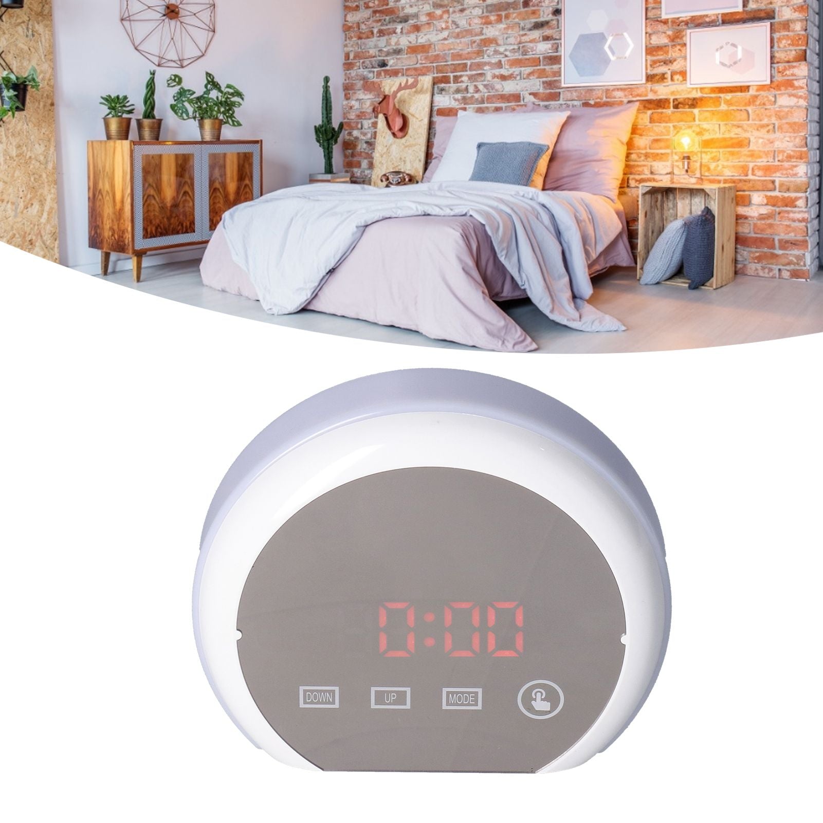 Digital LED Mirror Clock with 7 Color Lighting Snooze Alarm Clock Temperature Date Time DisplayRed Word V1294-YM0523-3115210213112
